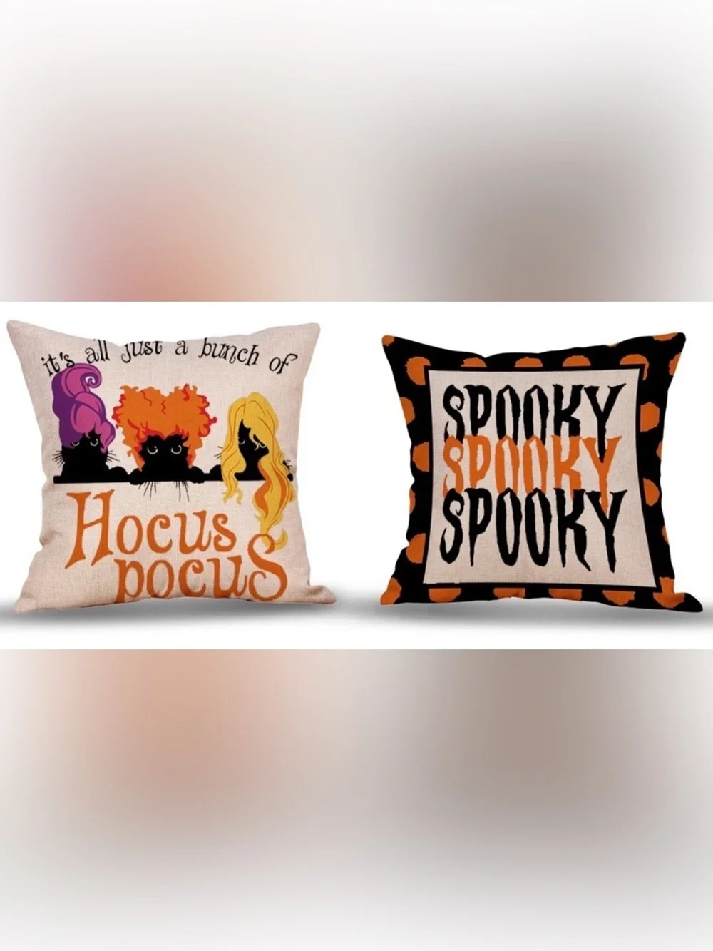 Halloween Hocus Pocus & Spooky Decorative Pillow Set - Orange/Black New 18x18”